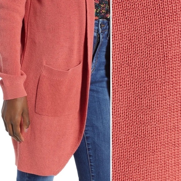 BP. Nordstrom Stitch Curve Hem Cardigan Coral XXS - Picture 4 of 12